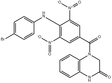 4-(4-((4-bromophenyl)amino)-3,5-dinitrobenzoyl)-3,4-dihydroquinoxalin-2(1H)-one,330973-29-0,结构式