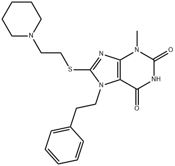 3-methyl-7-phenethyl-8-((2-(piperidin-1-yl)ethyl)thio)-3,7-dihydro-1H-purine-2,6-dione 结构式