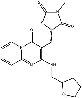 (Z)-3-methyl-5-((4-oxo-2-(((tetrahydrofuran-2-yl)methyl)amino)-4H-pyrido[1,2-a]pyrimidin-3-yl)methylene)-2-thioxothiazolidin-4-one Struktur