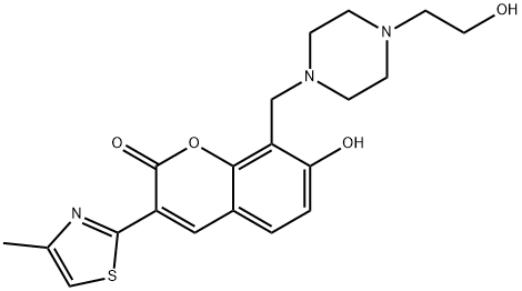 7-hydroxy-8-((4-(2-hydroxyethyl)piperazin-1-yl)methyl)-3-(4-methylthiazol-2-yl)-2H-chromen-2-one Struktur