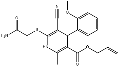 allyl 6-((2-amino-2-oxoethyl)thio)-5-cyano-4-(2-methoxyphenyl)-2-methyl-1,4-dihydropyridine-3-carboxylate 结构式