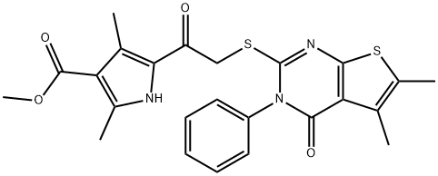 methyl 5-(2-((5,6-dimethyl-4-oxo-3-phenyl-3,4-dihydrothieno[2,3-d]pyrimidin-2-yl)thio)acetyl)-2,4-dimethyl-1H-pyrrole-3-carboxylate Structure