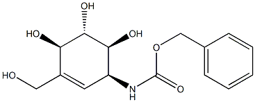 benzyl ((1S,4R,5S,6S)-4,5,6-trihydroxy-3-(hydroxymethyl)cyclohex-2-en-1-yl)carbamate 化学構造式