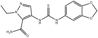 4-(1,3-benzodioxol-5-ylcarbamothioylamino)-2-ethylpyrazole-3-carboxamide 化学構造式