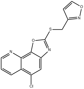 5-Chloro-2-(isoxazol-3-ylmethylsulfanyl)-oxazolo[4,5-h]quinoline 化学構造式