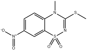 4-METHYL-3-(METHYLTHIO)-7-NITRO-4H-BENZO[E][1,2,4]THIADIAZINE 1,1-DIOXIDE,1000575-87-0,结构式