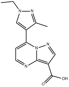 7-(1-Ethyl-3-methyl-pyrazol-4-yl)pyrazolo[1,5-a]pyrimidine-3-carboxylic acid Struktur