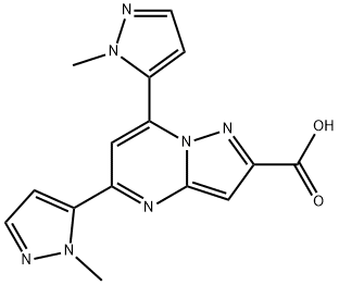 5,7-Bis(1-methyl-1H-pyrazol-5-yl)pyrazolo[1,5-a]pyrimidine-2-carboxylic acid Struktur