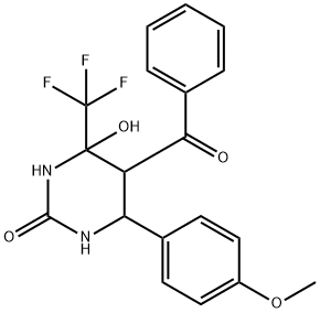 5-benzoyl-4-hydroxy-6-(4-methoxyphenyl)-4-(trifluoromethyl)tetrahydropyrimidin-2(1H)-one Struktur