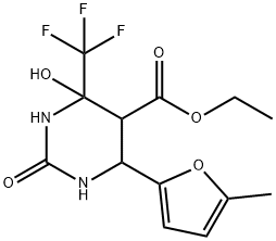 ethyl 4-hydroxy-6-(5-methylfuran-2-yl)-2-oxo-4-(trifluoromethyl)hexahydropyrimidine-5-carboxylate Struktur