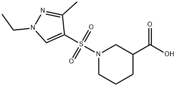 1-[(1-乙基-3-甲基-1H-吡唑-4-基)磺酰基]哌啶-3-羧酸, 1005611-34-6, 结构式