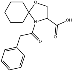 4-(2-フェニルアセチル)-1-オキサ-4-アザスピロ[4.5]デカン-3-カルボン酸 化学構造式