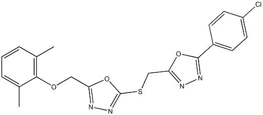 2-(4-chlorophenyl)-5-[[5-[(2,6-dimethylphenoxy)methyl]-1,3,4-oxadiazol-2-yl]sulfanylmethyl]-1,3,4-oxadiazole 结构式