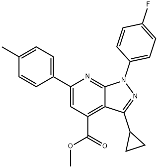 methyl 3-cyclopropyl-1-(4-fluorophenyl)-6-(4-methylphenyl)-1H-pyrazolo[3,4-b]pyridine-4-carboxylate Structure