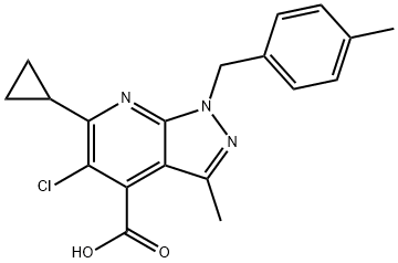 5-Chloro-6-cyclopropyl-3-methyl-1-(4-methylbenzyl)-1H-pyrazolo[3,4-b]pyridine-4-carboxylic acid Struktur