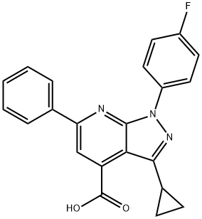 3-Cyclopropyl-1-(4-fluorophenyl)-6-phenyl-pyrazolo[3,4-b]pyridine-4-carboxylic acid Struktur