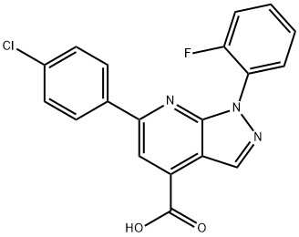 6-(4-Chlorophenyl)-1-(2-fluorophenyl)pyrazolo[3,4-b]pyridine-4-carboxylic acid Struktur