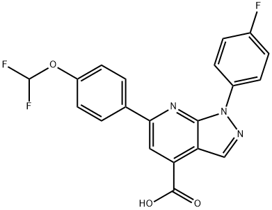 6-[4-(Difluoromethoxy)phenyl]-1-(4-fluorophenyl)pyrazolo[3,4-b]pyridine-4-carboxylic acid Struktur