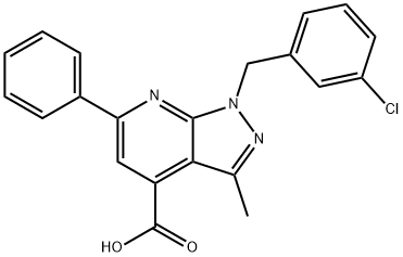 1-(3-Chlorobenzyl)-3-methyl-6-phenyl-1H-pyrazolo[3,4-b]pyridine-4-carboxylic acid Struktur