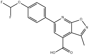 6-[4-(二氟甲氧基)苯基]-3-甲基-[1,2]噁唑并[5,4-B]吡啶-4-羧酸 结构式