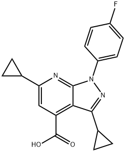 3,6-Dicyclopropyl-1-(4-fluorophenyl)pyrazolo[3,4-b]pyridine-4-carboxylic acid Struktur