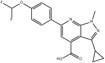 3-シクロプロピル-6-[4-(ジフルオロメトキシ)フェニル]-1-メチル-1H-ピラゾロ[3,4-B]ピリジン-4-カルボン酸 化学構造式