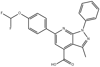 6-[4-(Difluoromethoxy)phenyl]-3-methyl-1-phenyl-pyrazolo[3,4-b]pyridine-4-carboxylic acid 结构式