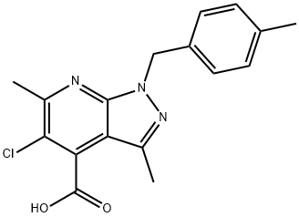 5-Chloro-3,6-dimethyl-1-(4-methylbenzyl)-1H-pyrazolo[3,4-b]pyridine-4-carboxylic acid Struktur