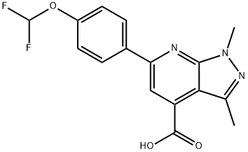6-[4-(Difluoromethoxy)phenyl]-1,3-dimethyl-pyrazolo[3,4-b]pyridine-4-carboxylic acid Struktur