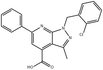 1-(2-Chlorobenzyl)-3-methyl-6-phenyl-1H-pyrazolo[3,4-b]pyridine-4-carboxylic acid Struktur