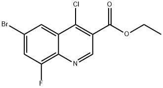 3-Quinolinecarboxylic acid, 6-bromo-4-chloro-8-fluoro-, ethyl ester Struktur