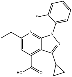 3-Cyclopropyl-6-ethyl-1-(2-fluorophenyl)pyrazolo[3,4-b]pyridine-4-carboxylic acid Struktur