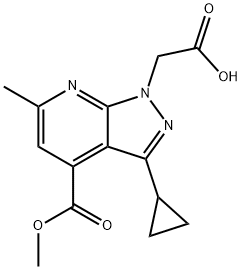 [3-Cyclopropyl-4-(methoxycarbonyl)-6-methyl-1H-pyrazolo[3,4-b]pyridin-1-yl]acetic acid Struktur
