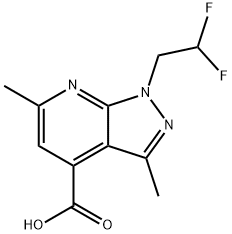 1-(2,2-Difluoroethyl)-3,6-dimethyl-pyrazolo[3,4-b]pyridine-4-carboxylic acid Struktur