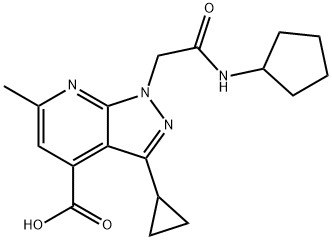 1-[2-(シクロペンチルアミノ)-2-オキソエチル]-3-シクロプロピル-6-メチル-1H-ピラゾロ[3,4-B]ピリジン-4-カルボン酸 化学構造式