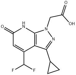 [3-Cyclopropyl-4-(difluoromethyl)-6-oxo-6,7-dihydro-1H-pyrazolo[3,4-b]pyridin-1-yl]acetic acid Struktur