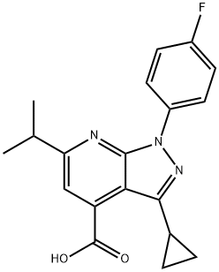 3-Cyclopropyl-1-(4-fluorophenyl)-6-isopropyl-pyrazolo[3,4-b]pyridine-4-carboxylic acid Struktur