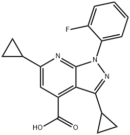 3,6-Dicyclopropyl-1-(2-fluorophenyl)pyrazolo[3,4-b]pyridine-4-carboxylic acid Struktur