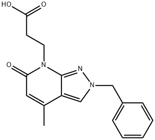 3-(2-ベンジル-4-メチル-6-オキソ-2,6-ジヒドロ-7H-ピラゾロ[3,4-B]ピリジン-7-イル)プロパン酸 化学構造式