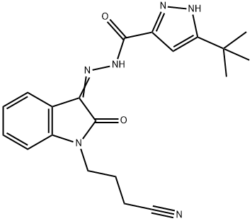 3-tert-butyl-N'-[(3Z)-1-(3-cyanopropyl)-2-oxo-1,2-dihydro-3H-indol-3-ylidene]-1H-pyrazole-5-carbohydrazide Structure