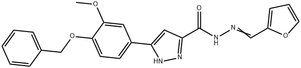 (E)-3-(4-(benzyloxy)-3-methoxyphenyl)-N-(furan-2-ylmethylene)-1H-pyrazole-5-carbohydrazide 化学構造式