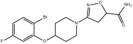 3-(4-(2-bromo-5-fluorophenoxy)piperidin-1-yl)-4,5-dihydroisoxazole-5-carboxamide Struktur