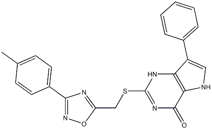 2-[[3-(4-methylphenyl)-1,2,4-oxadiazol-5-yl]methylsulfanyl]-7-phenyl-1,5-dihydropyrrolo[3,2-d]pyrimidin-4-one Struktur