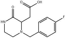 [1-(4-fluorobenzyl)-3-oxo-2-piperazinyl]acetic acid 化学構造式