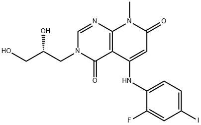 (R)-3-(2,3-DIHYDROXYPROPYL)-5-(2-FLUORO-4-IODOPHENYLAMINO)-8-METHYLPYRIDO[2,3-D]PYRIMIDINE-4,7(3H,8H)-DIONE 化学構造式