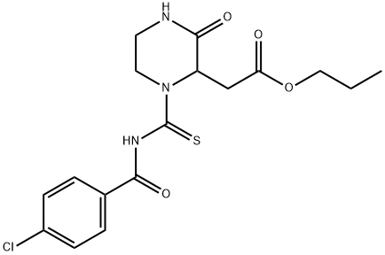 propyl (1-{[(4-chlorobenzoyl)amino]carbonothioyl}-3-oxo-2-piperazinyl)acetate 化学構造式