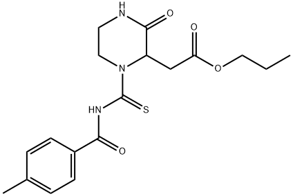 propyl (1-{[(4-methylbenzoyl)amino]carbonothioyl}-3-oxo-2-piperazinyl)acetate Struktur