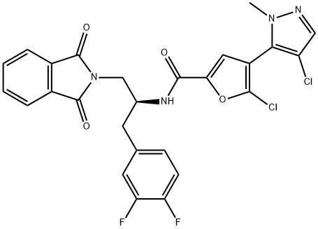 5-chloro-4-(4-chloro-2-methylpyrazol-3-yl)-N-[(2S)-1-(3,4-difluorophenyl)-3-(1,3-dioxoisoindol-2-yl)propan-2-yl]furan-2-carboxamide Structure