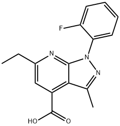 6-Ethyl-1-(2-fluorophenyl)-3-methyl-pyrazolo[3,4-b]pyridine-4-carboxylic acid Struktur