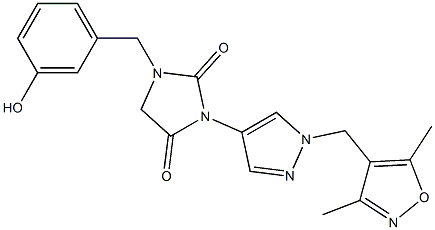 3-(1-((3,5-DIMETHYLISOXAZOL-4-YL)METHYL)-1H-PYRAZOL-4-YL)-1-(3-HYDROXYBENZYL)IMIDAZOLIDINE-2,4-DIONE Struktur